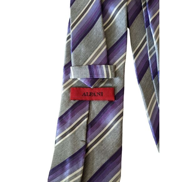 Alfani Men's Purple, White, Gray Diagonal Stripe 100% Silk Tie length 60 in - Picture 3 of 5